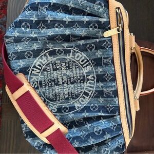 Louis Vuitton Blue Denim and Tan Handbag